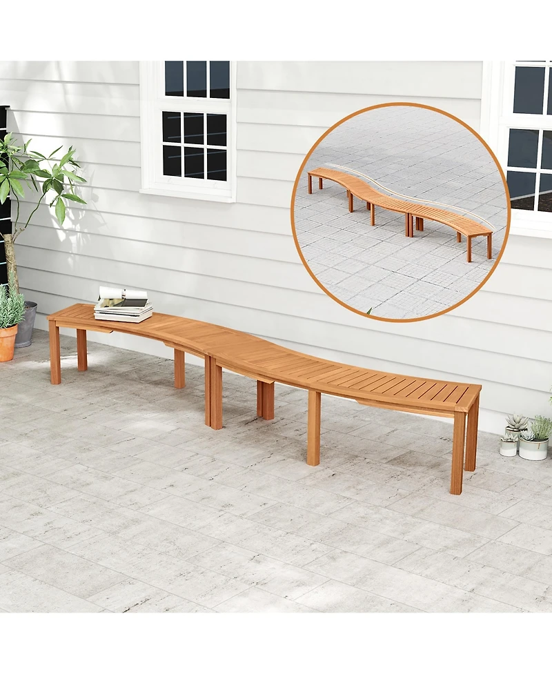 Gymax Set of 2 Outdoor Curved Bench w/ Slatted Seat Solid Acacia Wood for Yard
