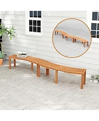 Gymax Set of 2 Outdoor Curved Bench w/ Slatted Seat Solid Acacia Wood for Yard