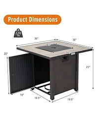 Mondawe 30" Square Fire Pit Table - 50K Btu, Ceramic Top & Rattan Design
