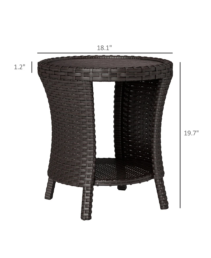 Outsunny 18" Wicker Table, 2-Tier Outdoor Side Mixed