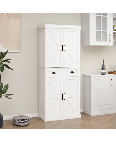 Casainc 71" Pantry Cabinet with 4 Doors, Drawer and Built-in Racks for Dining Room or Kitchen