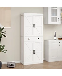 Casainc 71" Pantry Cabinet with 4 Doors, Drawer and Built-in Racks for Dining Room or Kitchen
