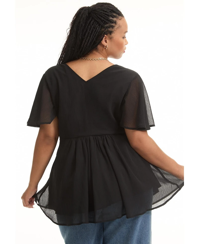 June + Vie Women's Plus Faux Wrap Fit-And-Flare Top