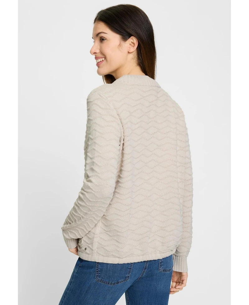 Olsen Women's Novelty Stitch Zip Front Cardigan