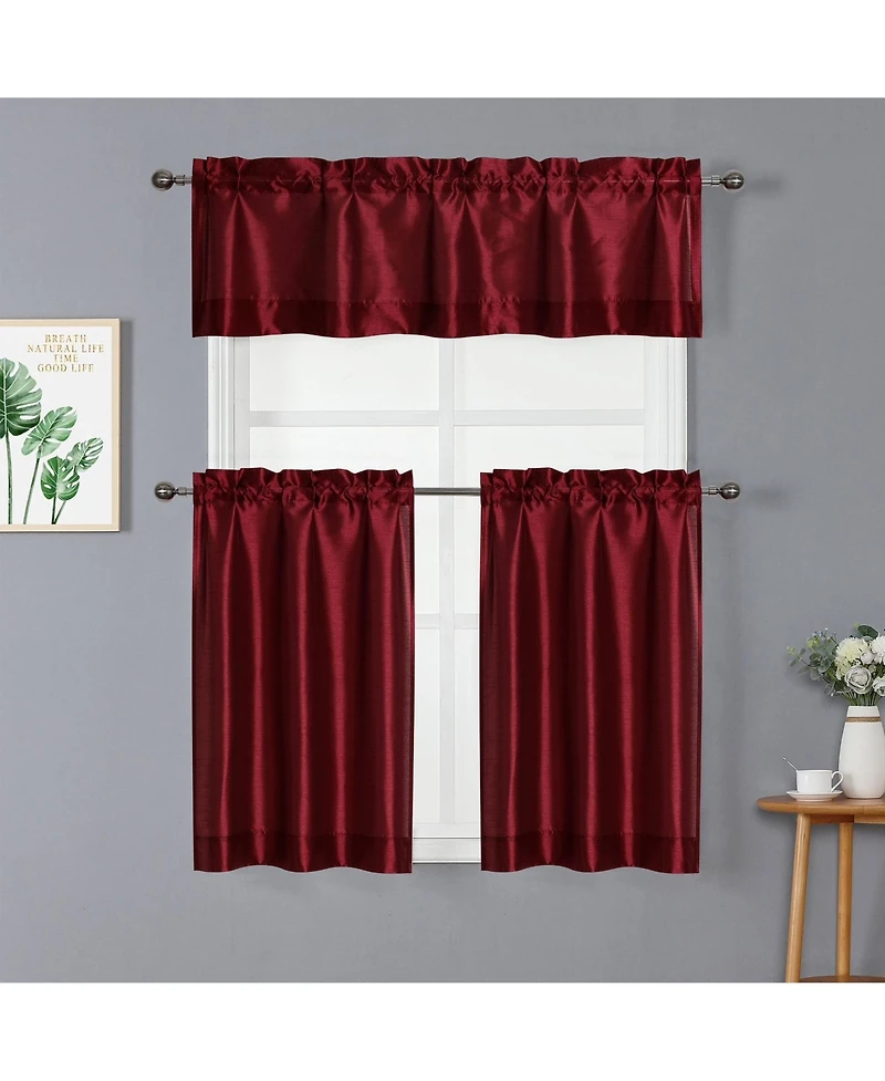 Kate Aurora Parisian Living Complete 3 Piece Lightweight Sheer Cafe Kitchen Curtain Tier & Valance Set