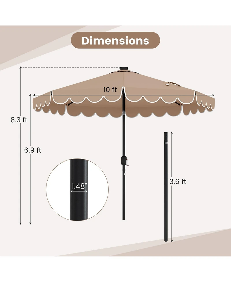 Gymax 10 Ft Solar Patio Umbrella Outdoor Market Sunshade w/ 24 Led Lights