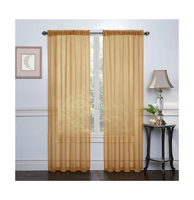 Kate Aurora 2 Piece Basic Sheer Voile Rod Pocket Window Curtains - Gold, 84 in. Long