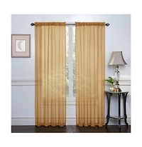 Kate Aurora 2 Piece Basic Sheer Voile Rod Pocket Window Curtains - Gold, 84 in. Long