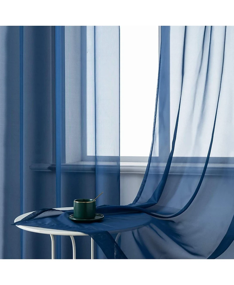 Kate Aurora Basic 2 Piece Navy Blue Lightweight Grommet Top Sheer Voile Window Curtain Panels - 84 in. Long