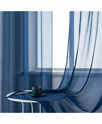 Kate Aurora Basic 2 Piece Navy Blue Lightweight Grommet Top Sheer Voile Window Curtain Panels - 84 in. Long