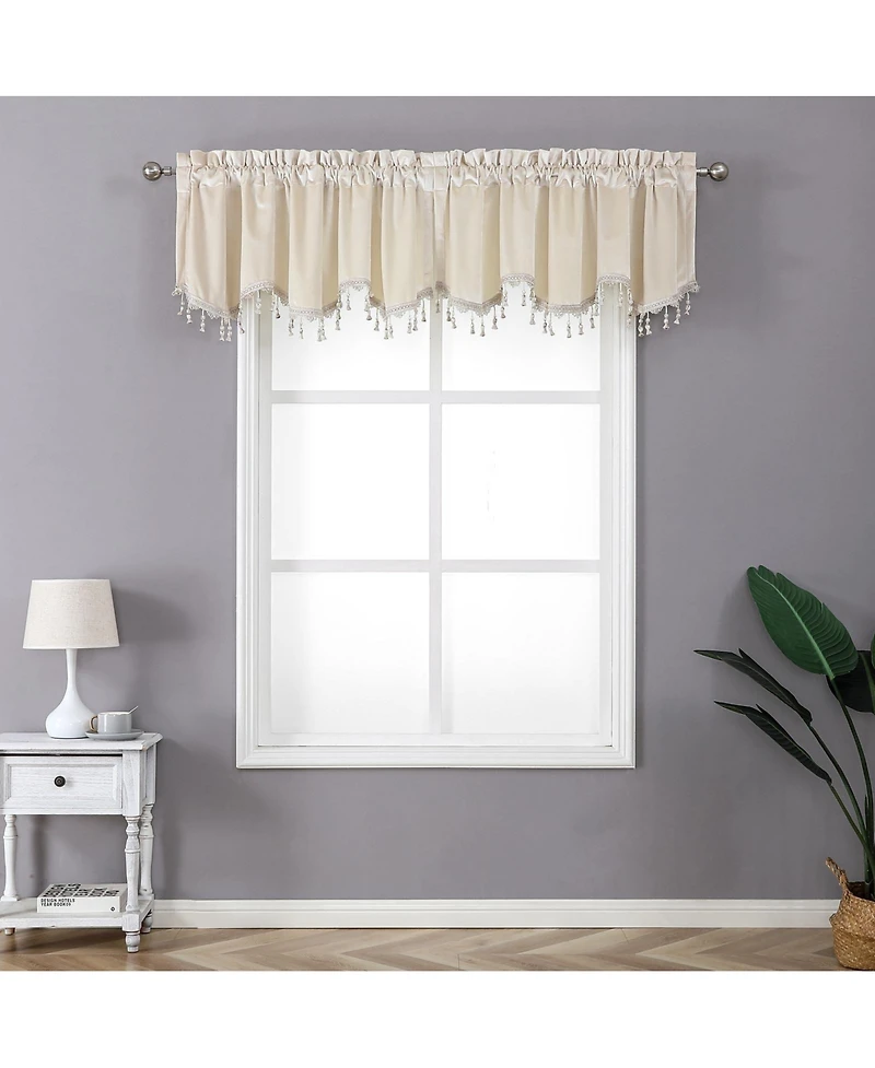 Kate Aurora Royal Living 2 Pack Beaded Tassel Trimmed Rod Pocket Velvet Window Valances