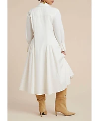 Eloquii Women's Shirred Godet Flare Poplin Dress