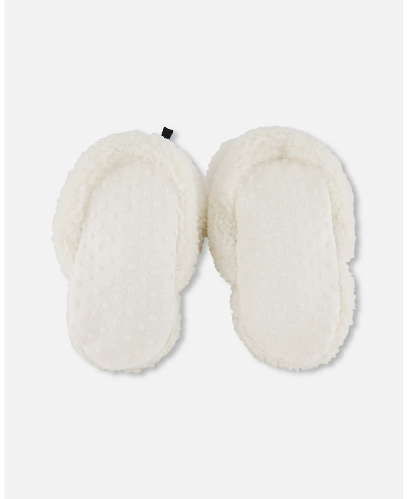Deux par Baby Unisex Sherpa Slippers Off-White
