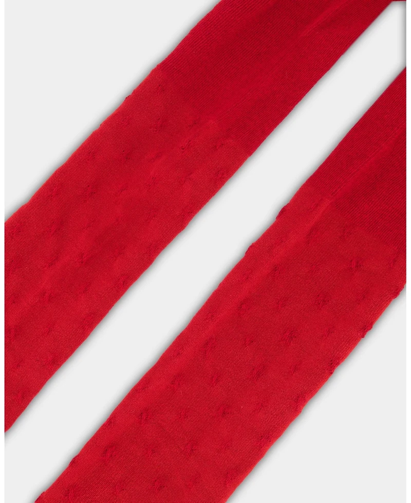 Deux par Baby Girls Knit Tights Red with Tone-On-Tone Star Pattern