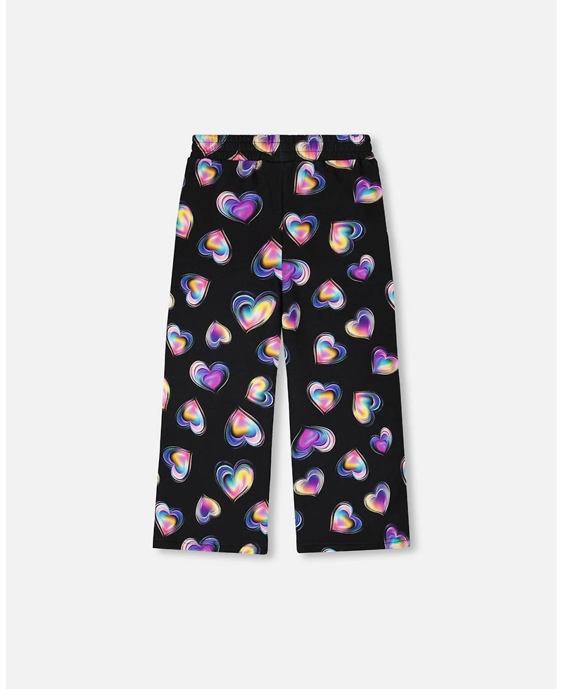 Deux par Girl Wide Leg Fleece Pants Black and Multicolor
