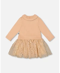 Deux par Little Girls Bi-Material Dress with Glittering Skirt Beige - Toddler|Child