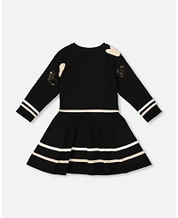 Deux par Girl Knit Dress Black with Glittery Heart Motifs - Toddler|Child