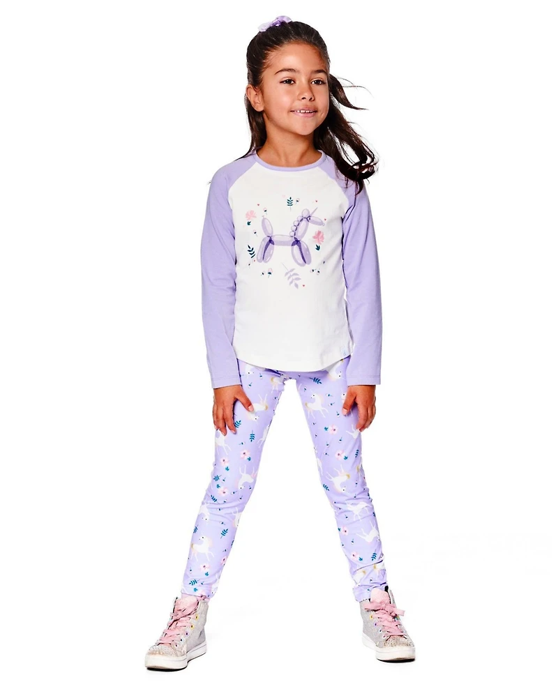 Deux par Girl Stretch Jersey Leggings Lilac Unicorn Print