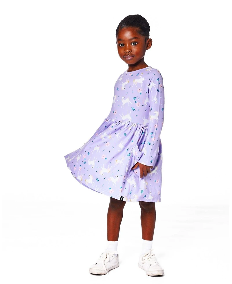 Deux par Big Girls Jersey Dress with Pockets Lilac Unicorn Print