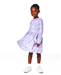Deux par Big Girls Jersey Dress with Pockets Lilac Unicorn Print