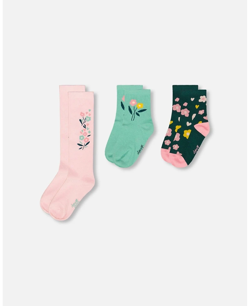 Deux par Girl 3-Pack Knit Socks Pink and Green - Toddler|Child