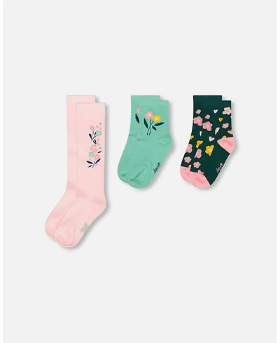 Deux par Girl 3-Pack Knit Socks Pink and Green - Toddler|Child