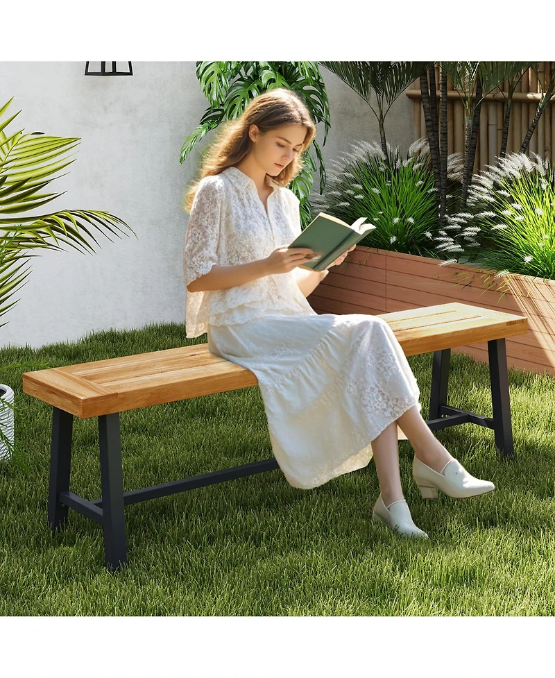 Gymax 2PCS 63'' Long Outdoor Acacia Wood Bench Seats up to 3 Persons for Garden Porch