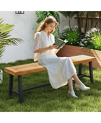 Gymax 2PCS 63'' Long Outdoor Acacia Wood Bench Seats up to 3 Persons for Garden Porch