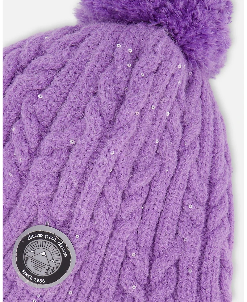 Deux par Girl Lined Winter Hat with Pompom Lavender - Toddler|Child