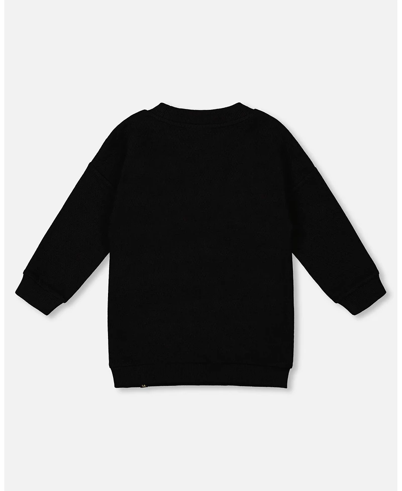 Deux par Girl Fleece Jacquard Tunic Black with Heart Applique - Toddler|Child