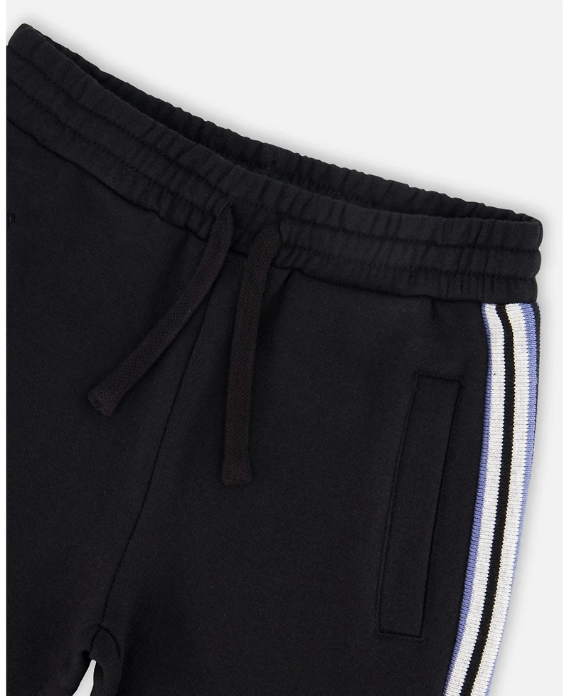 Deux par Boy Fleece Sweatpants with Side Stripes Black