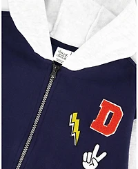 Deux par Big Boys Full Zip Hooded Fleece Jacket Navy Blue