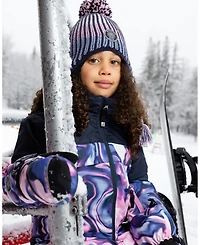 Deux par Girl Lined Peruvian Knit Pompom Hat Black and Purple - Toddler|Child