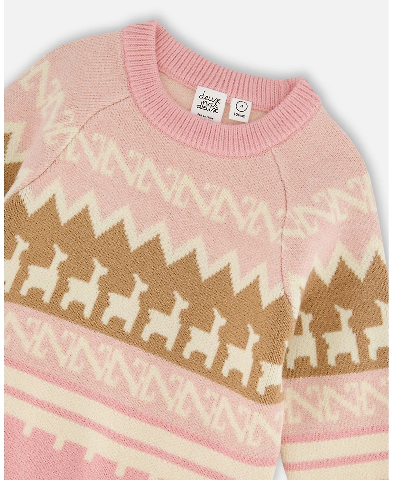 Deux par Toddler Girls Llama Jacquard Sweater Dusty Pink - Toddler|Child