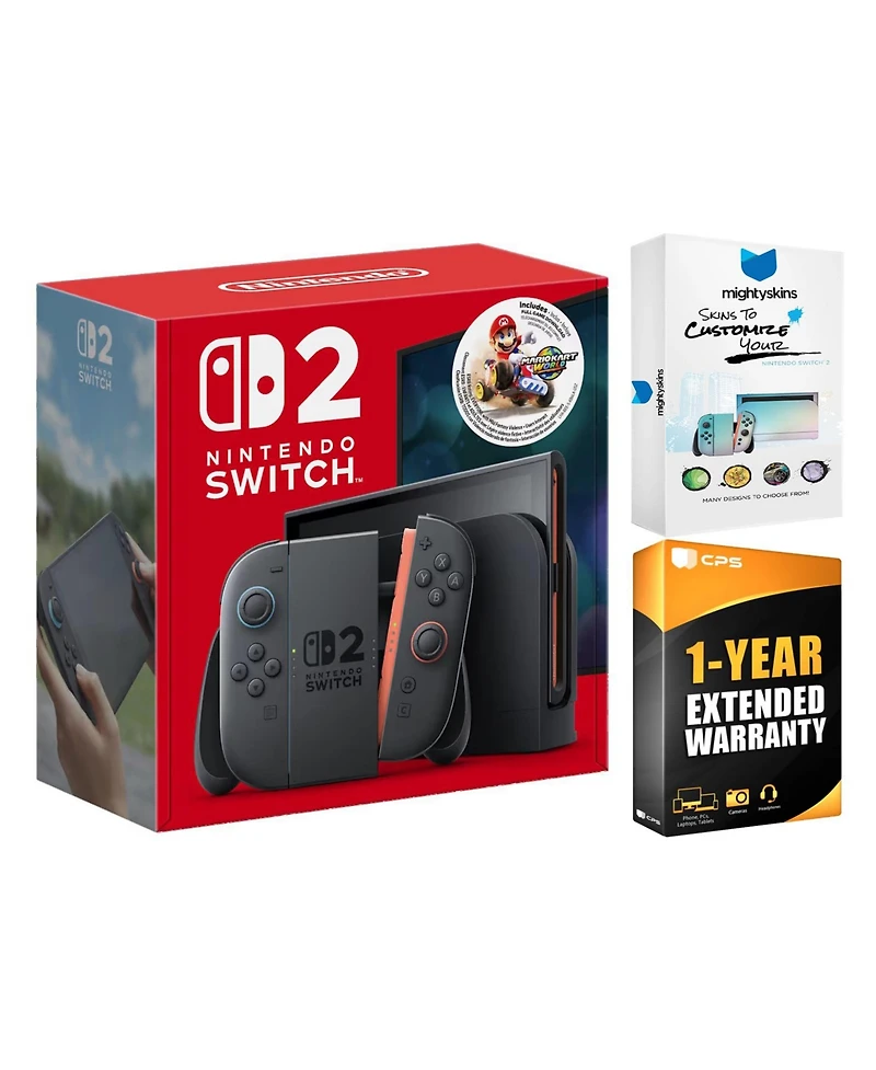Nintendo Switch 2 Mario Kart World Bundle with MightySkins Code and Year Extended Warranty