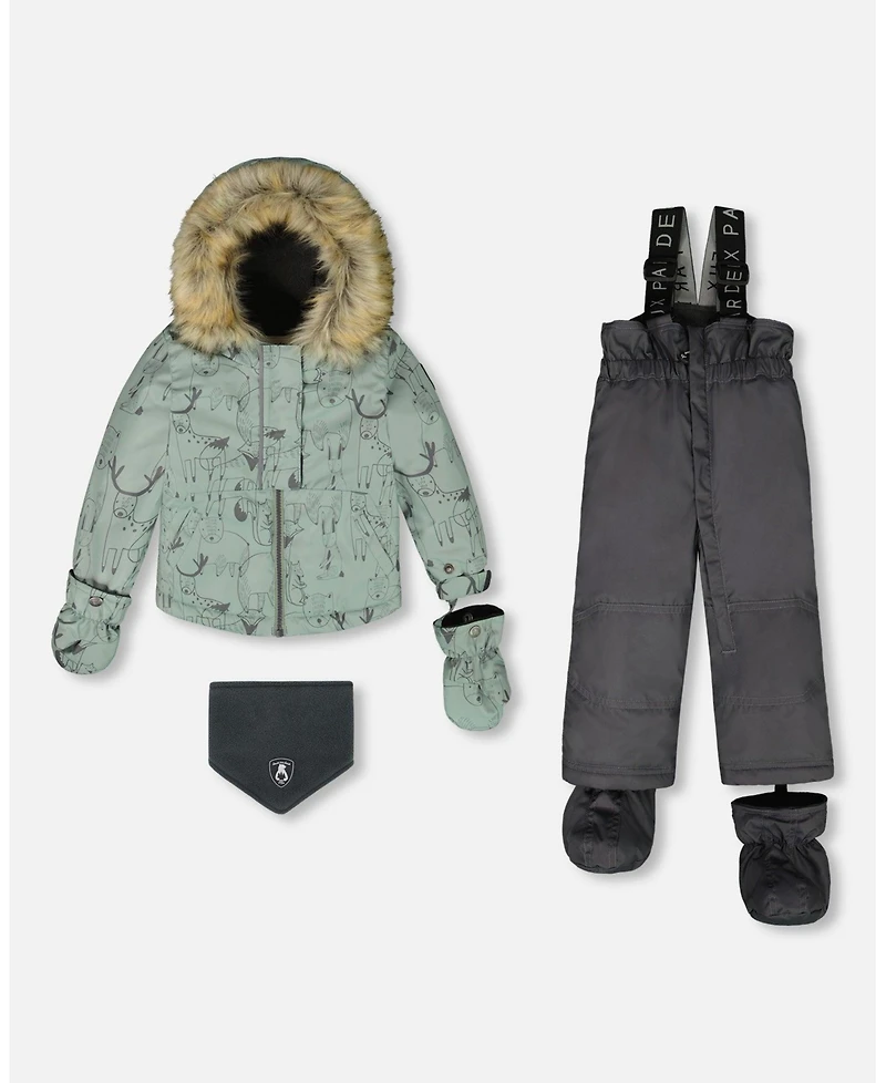 Deux par Baby Boy Two-Piece Play Snowsuit with Printed Jacket Sage Green - Baby|Toddler