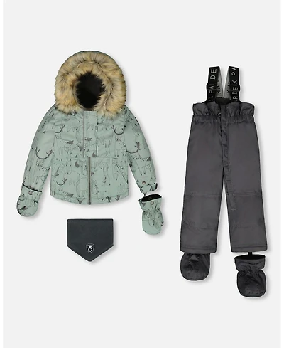 Deux par Baby Boy Two-Piece Play Snowsuit with Printed Jacket Sage Green - Baby|Toddler