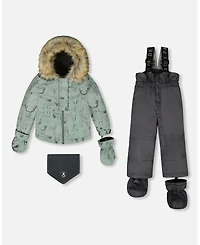 Deux par Baby Boy Two-Piece Play Snowsuit with Printed Jacket Sage Green - Baby|Toddler