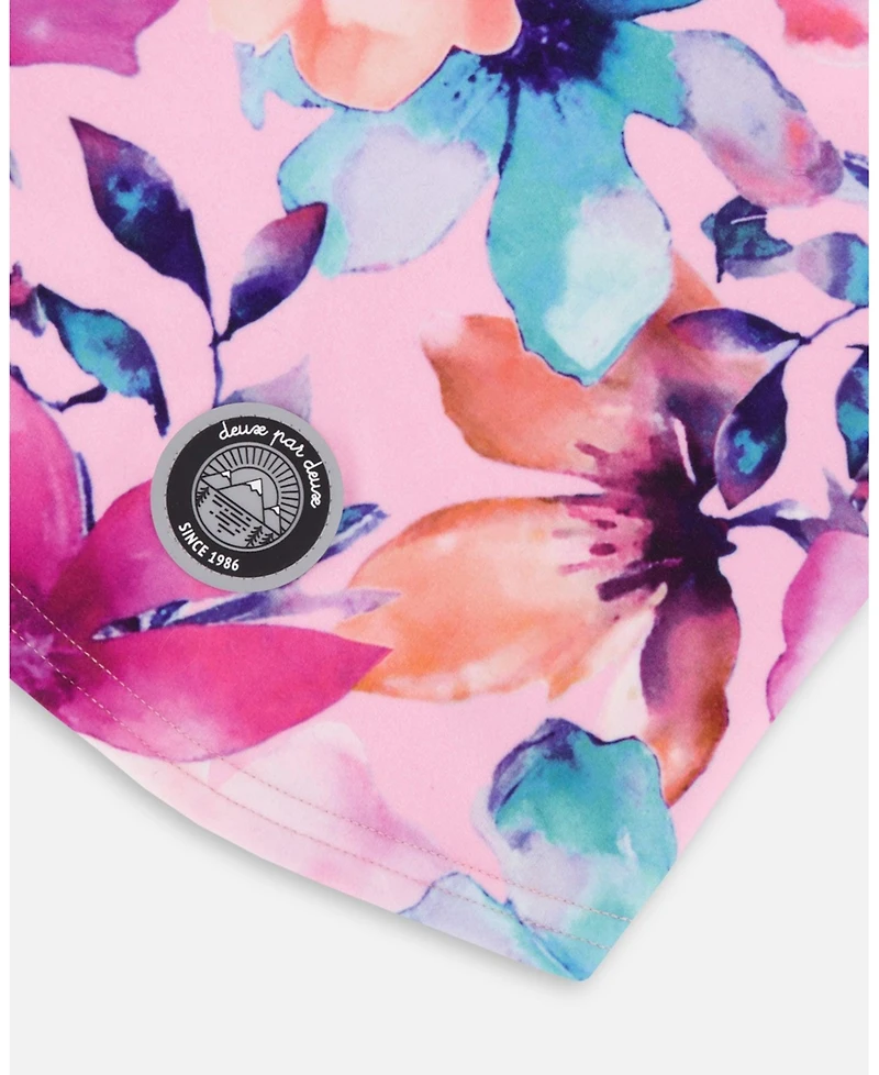 Deux par Girl Brushed Jersey Balaclava Pink Watercolor Flower Print - Toddler|Child