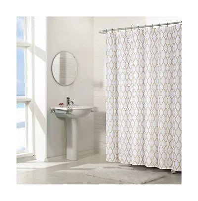 Kate Aurora Aria Gold & White Shagreen Geometric Design Textured Fabric Shower Curtain - Standard Size