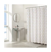 Kate Aurora Aria Gold & White Shagreen Geometric Design Textured Fabric Shower Curtain - Standard Size