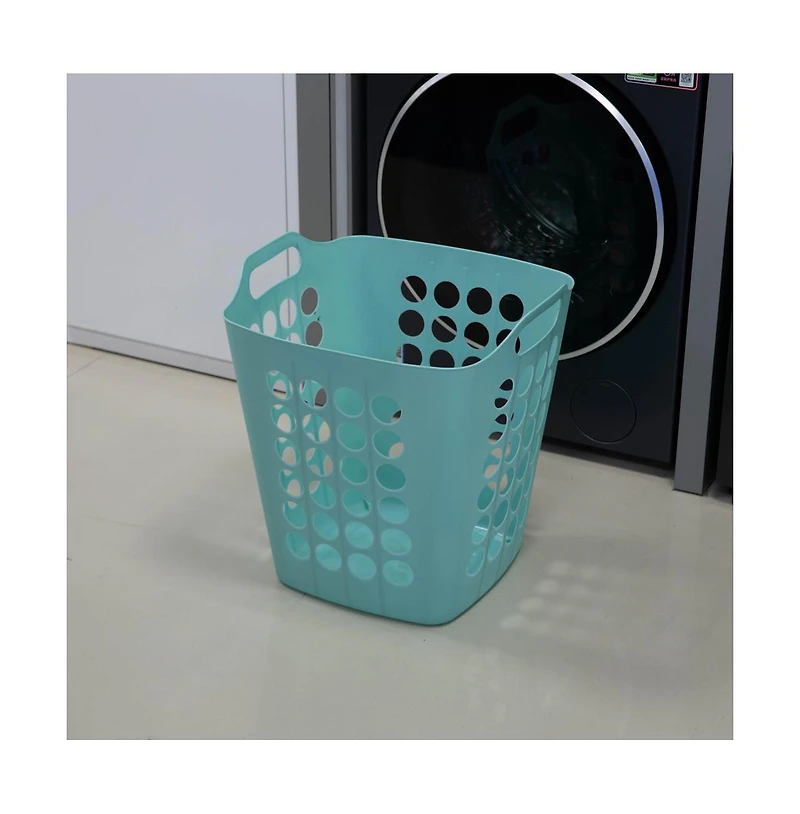 Basicwise Flexible Plastic Laundry Basket - Square Storage Hamper with Side Handles for Easy Carrying