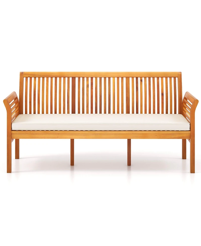 Gymax 62.5'' Outdoor Garden Bench w/ High Backrest Curved Armrests & Seat Cushion Patio