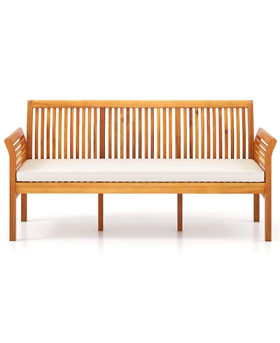 Gymax 62.5'' Outdoor Garden Bench w/ High Backrest Curved Armrests & Seat Cushion Patio