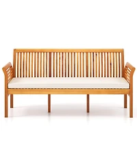 Gymax 62.5'' Outdoor Garden Bench w/ High Backrest Curved Armrests & Seat Cushion Patio