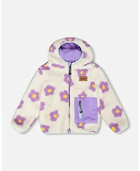 Deux par Baby Girl Reversible Mid-Season Sherpa Jacket Lavender Flower