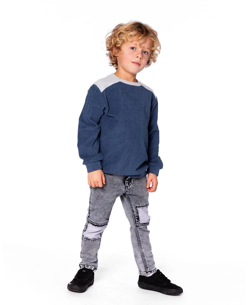 Deux par Boy Super Soft Long Sleeve Flat Back Rib Top with Elbow Patches Navy Blue