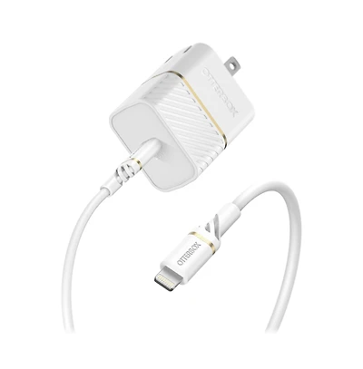 OtterBox Usb C Pd Wall Charger 20W and Usb C to Apple Lightning Cable 1m-White