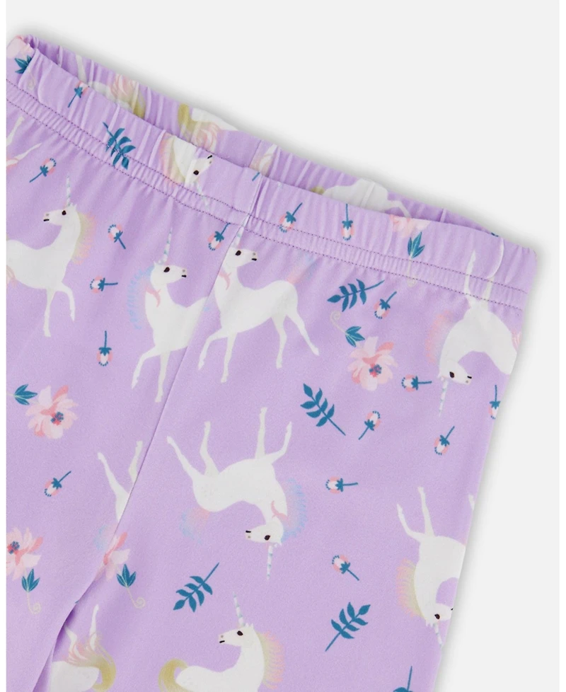 Deux par Girl Stretch Jersey Leggings Lilac Unicorn Print