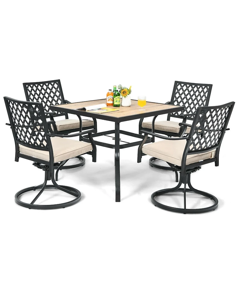 Gymax Patio Square Dining Table Metal Bistro Table Garden Poolside Backyard